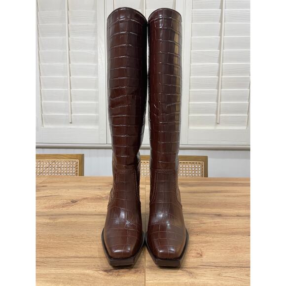 Loeffler Randall Lynn Snip Toe Croc Embossed Block Heel Boots Leather Sz 5.5 NIB - Picture 5 of 16